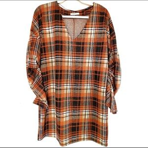 Zara • Trafaluc Orange/Black Plaid Dress